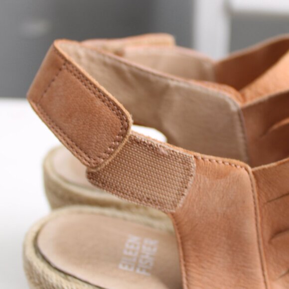 Eileen Fisher Largo Tan Leather Jute Espadrille Wedge Sandal Heels Shoe Size 7 - Picture 3 of 10